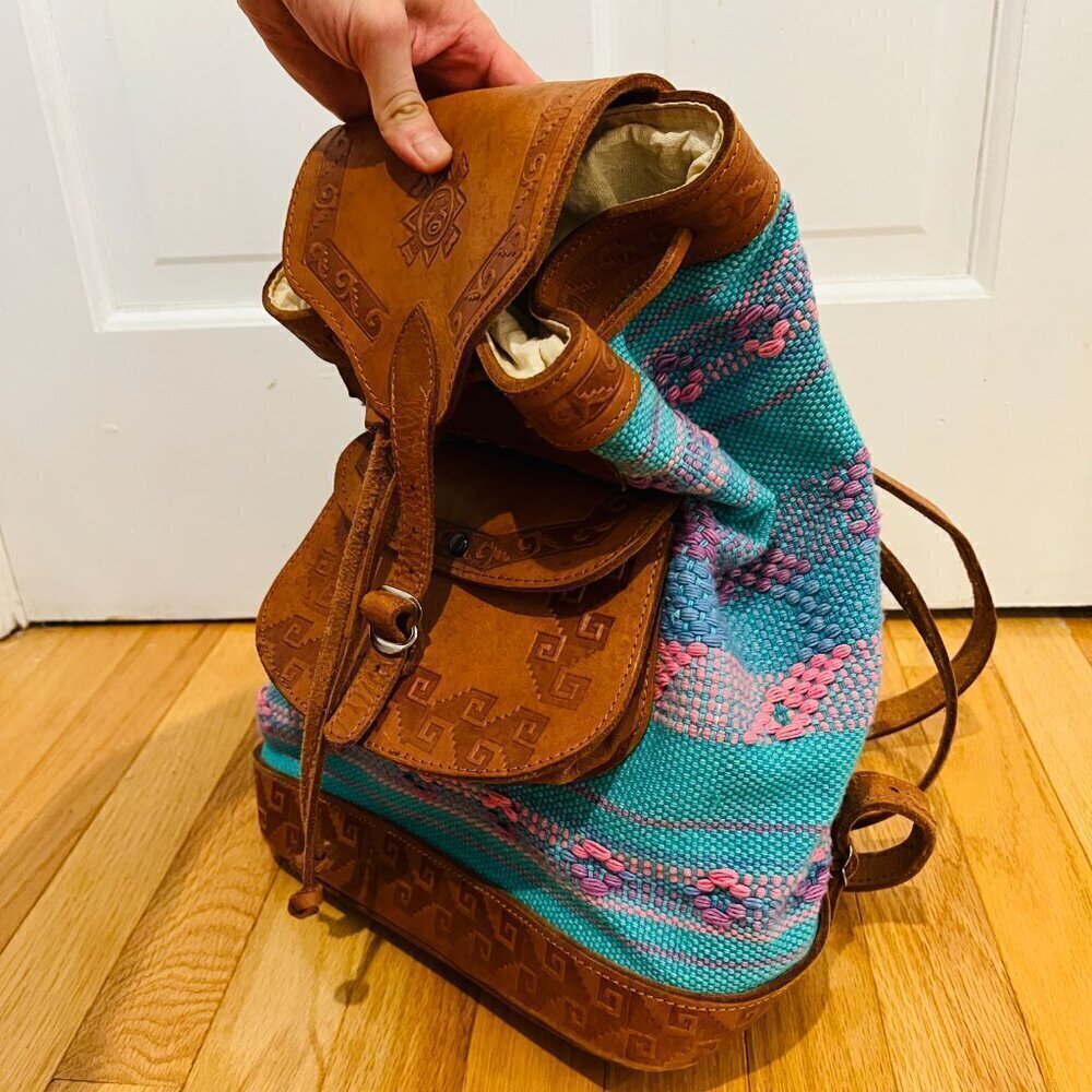 Vintage American Darling Backpack Hand Tooled Saddle Blanket Genuine Leather - Picture 7 of 16